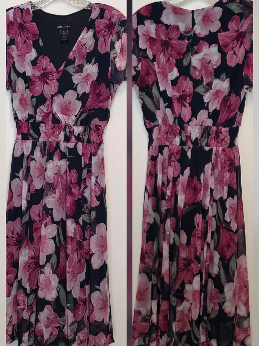 Kate and Lily Navy Pink Floral Fit & Flare Midi Dress 8